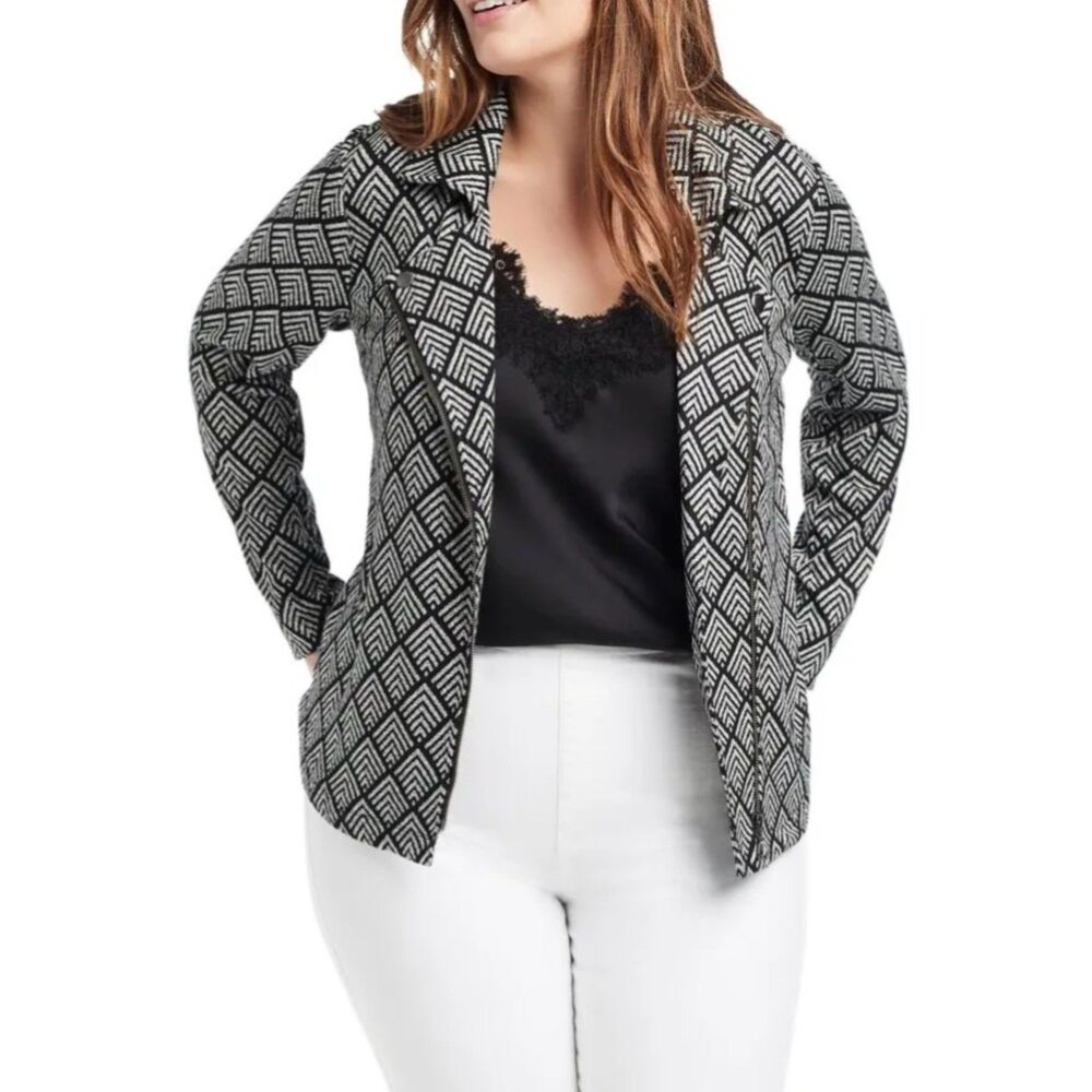 NWT NIC ZOE Women's Intersect Zip Jacket Black Multi Geometric Print Plus Sz 1x - Picture 15 of 15